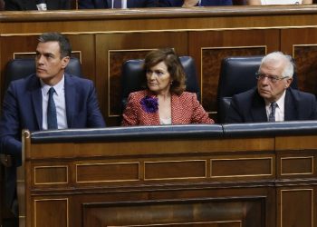 Sánchez, Calvo and Borrell during the debate / Photo: Congress