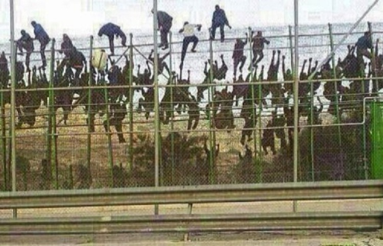 A group of immigrants at the fence in Melilla / Photo:PRODEIN