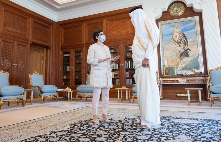 González Laya con el Emir de Qatar. / Foto: MAEC