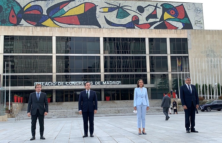 Martínez-Almeida, Albares, Maroto and Pololikashvili during the visit to the future UNWTO headquarters. / Photo: MINCOTUR