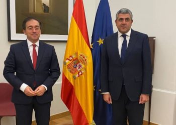 José Manuel Albares and Zurab Pololikashvili, before their meeting yesterday / Photo: MAEC