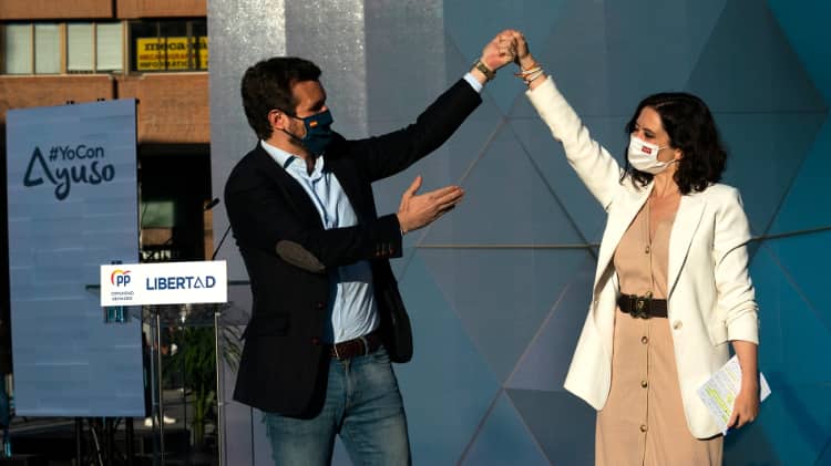 Casado y Ayuso en el acto de inicio de campaña del PP en Madrid./ Foto: PP