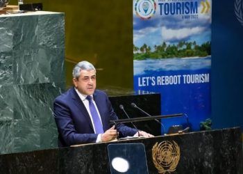 El secretario general de la OMT, Zurab Pololikashvili, durante su intervención./ Foto: OMT