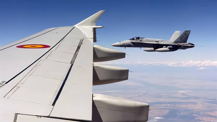 Dos F-18 del Ejército del Aire en vuelo./ Foto: Ministerio de Defensa