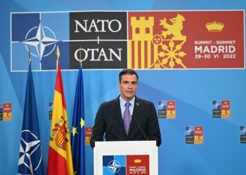 Pedro Sánchez's press conference at the end of the NATO Summit. / Photo: Pool Moncloa/Borja Puig de la Bellacasa