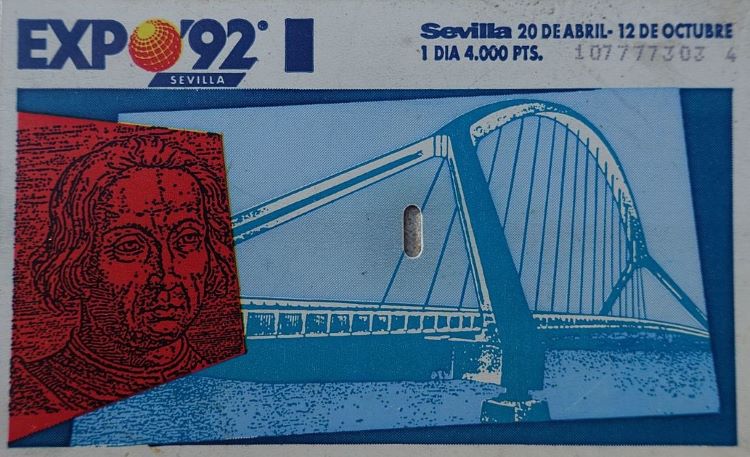 Ticket de la Expo 1992 con la imagen de Colón. / Foto: Joseolgon, CC BY-SA 4.0, https://commons.wikimedia.org