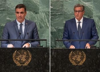 Pedro Sánchez y Aziz Akhannouch durante sus intervenciones. / Fotos: UN