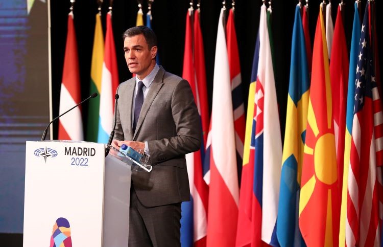 Pedro Sánchez during his speech at the NATO Parliamentary Assembly / Photo: Pool Moncloa / Fernando Calvo