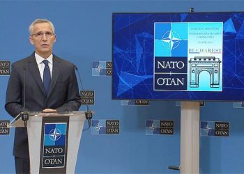 Jens Stoltenberg during the presentation of the Bucharest ministerial. / Photo: NATO