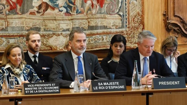 Calviño, Felipe VI y Cormann durante la reunión del Consejo. / Foto: Casa Real