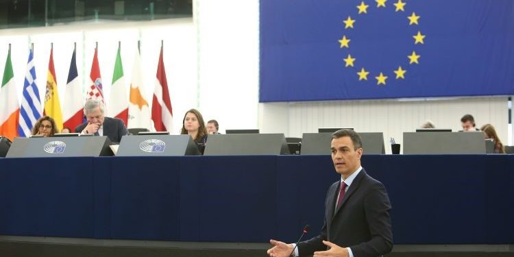 Intervención de Sánchez ante el Parlamento Europeo en enero de 2019. / Foto: Pool Moncloa/Fernando Calvo