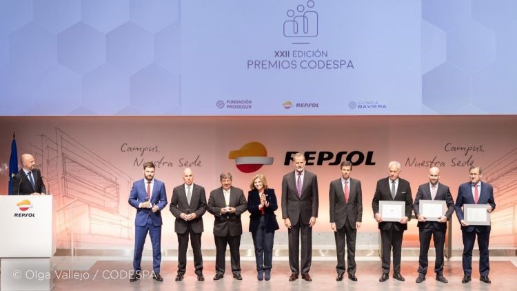 Los premiados con el Rey Felipe VI. / Foto: Olga Vallejo, Codespa